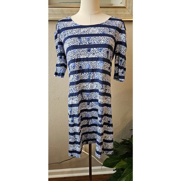 Lilly Pulitzer High Tide Navy Heart Sole Striped Lajolla Mini Dress Women Size M - Picture 2 of 5